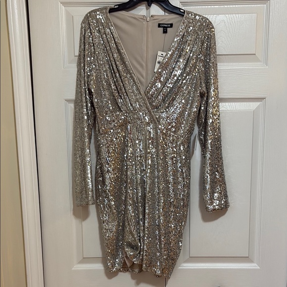 Express Dresses & Skirts - Express Nude & Silver Sequin Dress NWT SIZE M